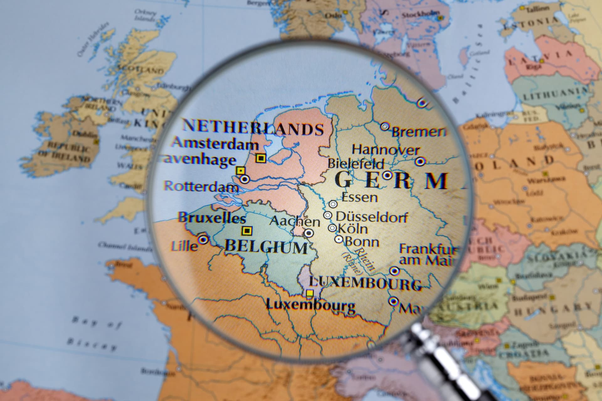 Map focused on the Benelux region